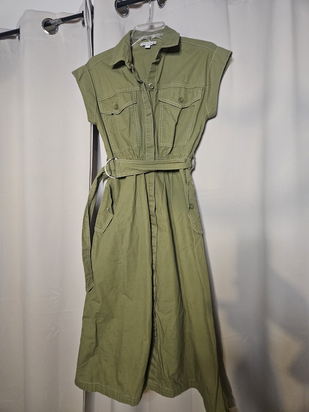Sleeveless Utility Maxi Dress with Belt - Olive Green